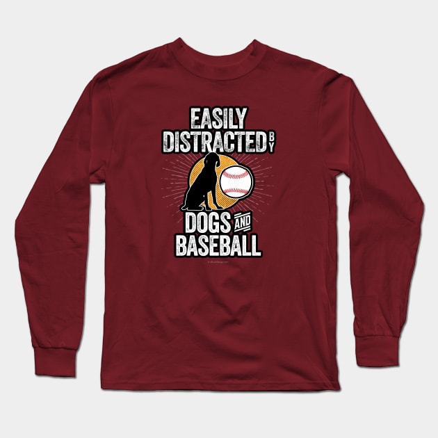 Easily Distracted by Dogs and Baseball Long Sleeve T-Shirt by eBrushDesign